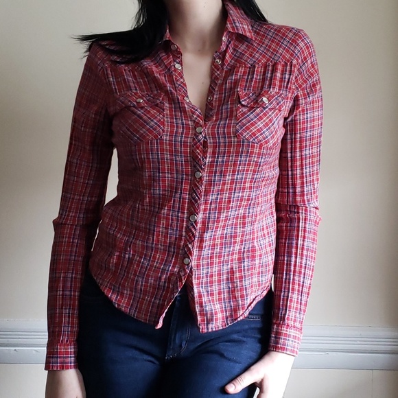 Kimchi Blue Tops - Kimchi Blue Red Plaid Western Button Down Top M